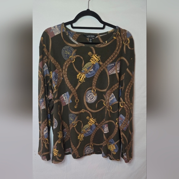 Lauren Ralph Lauren Equestrian Travel Logo Print Preppy Long Sleeve Shirt 3X - Picture 4 of 8